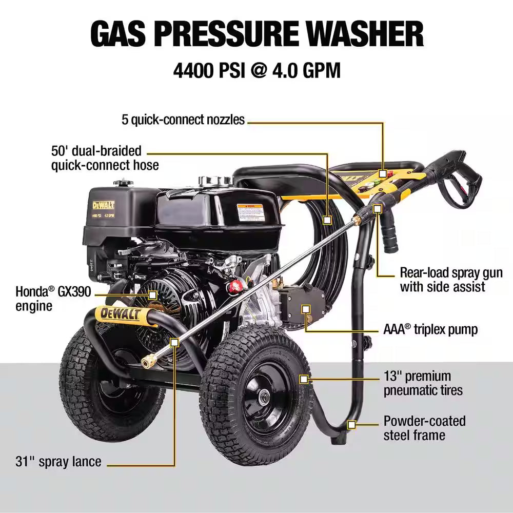 4400 PSI 4.0 GPM Gas Pressure Washer with Honda GX390 Engine, Heavy-Duty Commercial Cold Water Power Washer