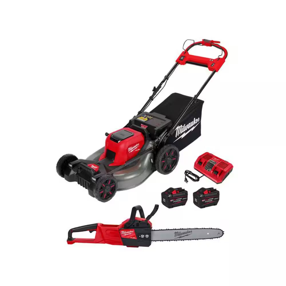 M18 FUEL Brushless Cordless 21 In. Dual Battery Self-Propelled Lawn Mower W/ Chainsaw, (2) 12.0Ah Batteries