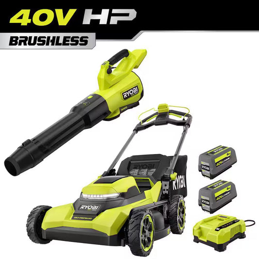 40V HP Brushless 21" Cordless Walk behind Self-Propelled Mower W/ 800 CFM Leaf Blower, (2) 6.0 Ah Batteries, & Charger