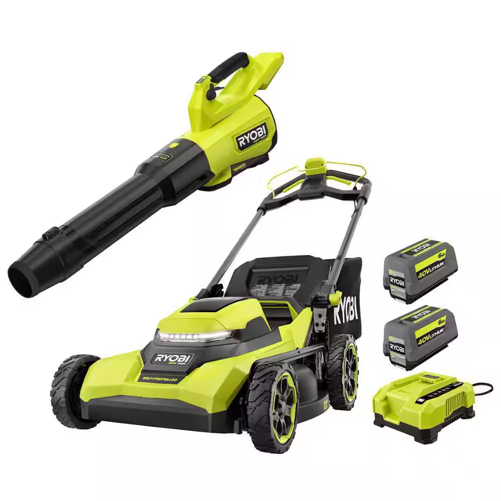40V HP Brushless 21" Cordless Walk behind Self-Propelled Mower W/ 800 CFM Leaf Blower, (2) 6.0 Ah Batteries, & Charger