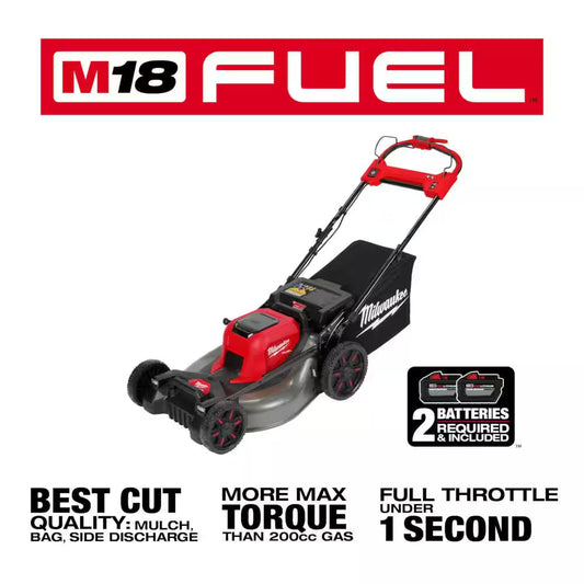M18 FUEL Brushless Cordless 21 In. Walk behind Self-Propelled Mower with (2) 12Ah Battery, Charger & Dual Battery Blower
