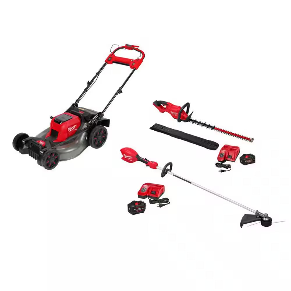 M18 FUEL Brushless Cordless 21 in Walk behind Dual Battery Self-Propelled Mower W/ M18 String Trimmer, M18 Hedge Trimmer